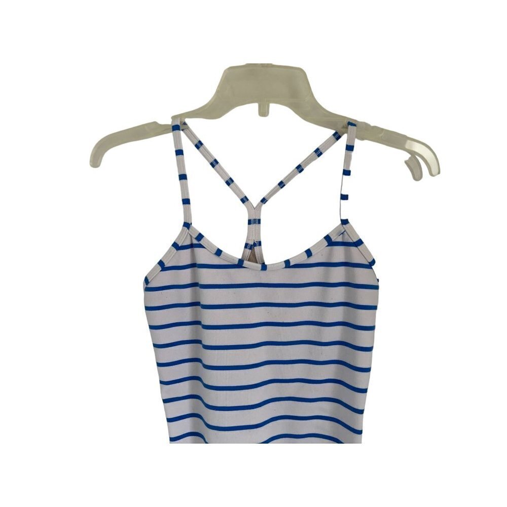 Lululemon Power Y Built In Bra Sports Top Tank White Blue Stripes Size 6 - Picture 5 of 5
